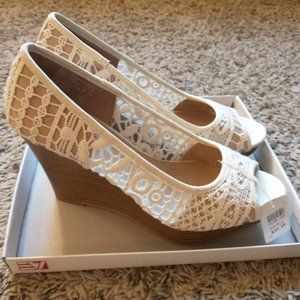 American Eagle - Ivory Crocheted Wedged Sandals - Size 7 1/2